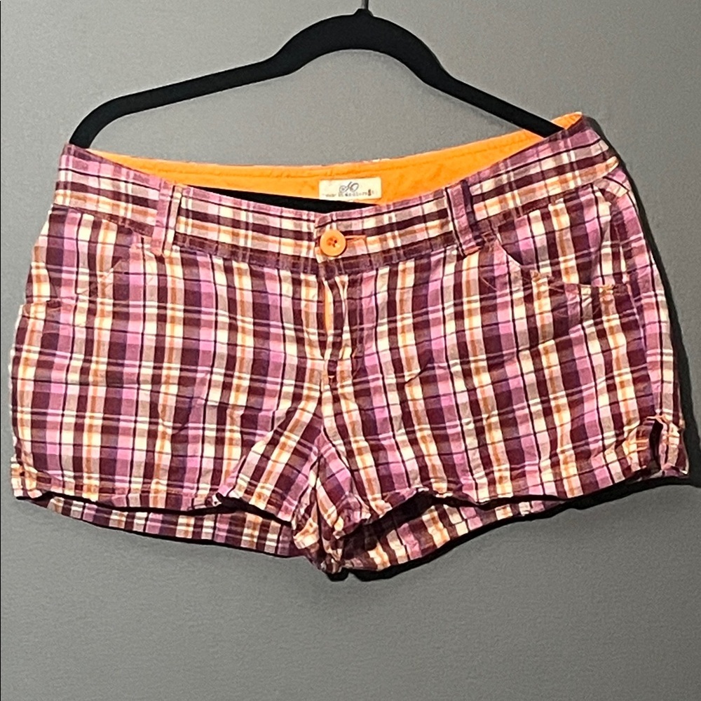 So Wear It Declare It Pink and Orange Plaid Jean Shorts